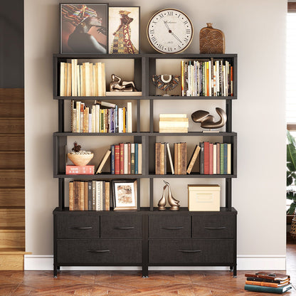 Casacomoda 3-Drawer Bookshelf, 5-Tier Wood & Metal Bookcase with Storage Drawers, Freestanding Office Shelves for Living Room, Bedroom, Home Office Organizer, Black