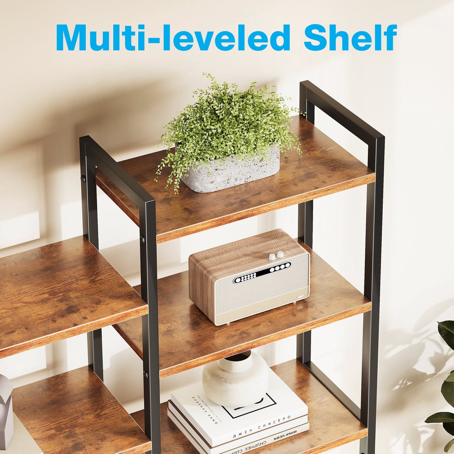 Casacomoda Triple Wide 5 Tier Bookshelf, Rustic Industrial Style Bookcases with 15 Open Display Shelves, Modern Tall Bookcase Furniture for Bedroom, Living Room and Home Office, Rustic Brown