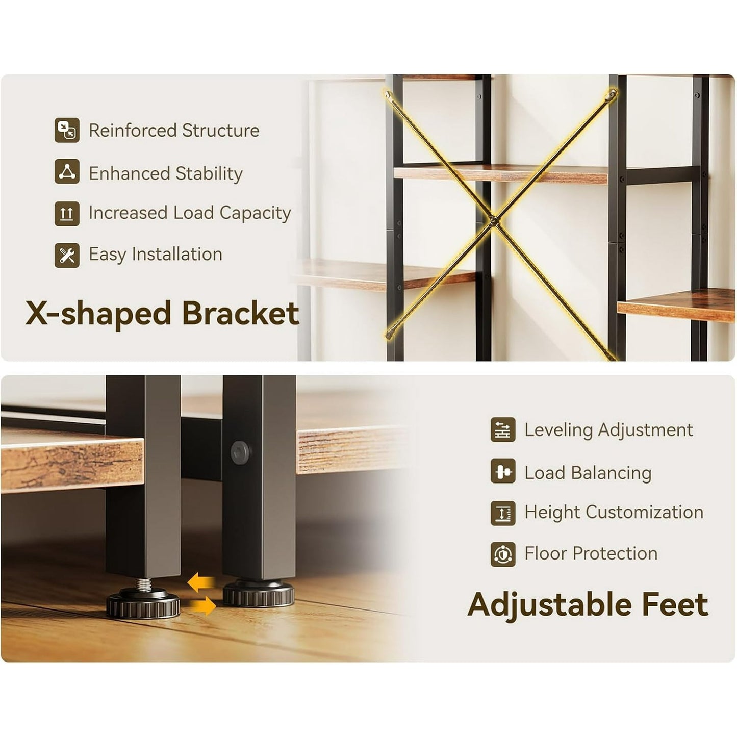 Casacomoda Triple Wide 4 Tier Bookshelf, Rustic Industrial Style Bookcases with 15 Open Display Shelves, Modern Tall Bookcase Furniture for Bedroom, Living Room and Home Office, Rustic Brown