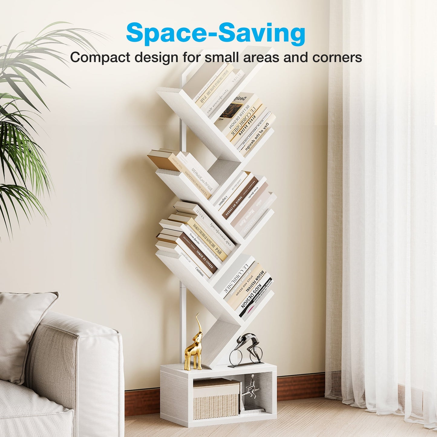 Casacomoda 6-Tier Tree Floor Lamp with Integrated LED Shelving, Modern Display Stand for Living Room & Home Office, White