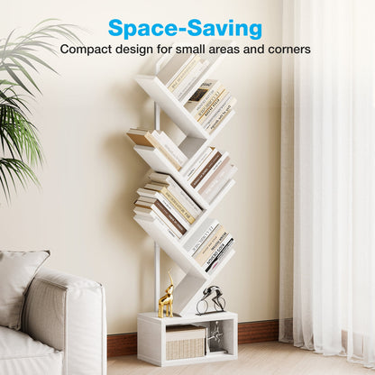 Casacomoda 6-Tier Tree Floor Lamp with Integrated LED Shelving, Modern Display Stand for Living Room & Home Office, White