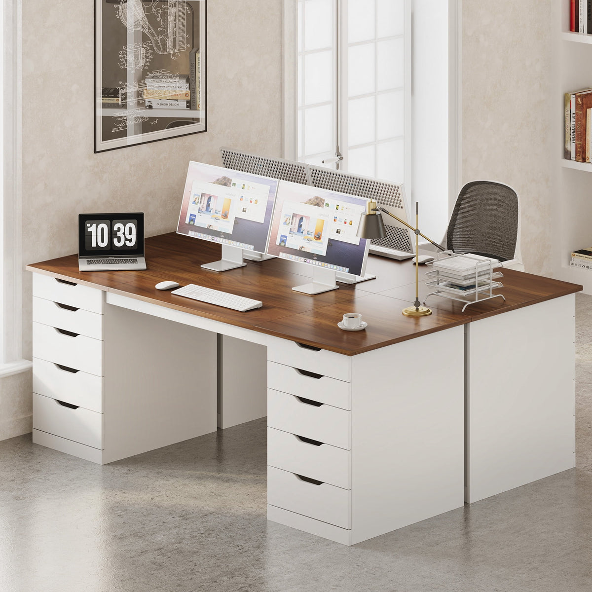 Casacomoda 55" Home Office Desk with 10 Drawers, Large Writing Desk with Storage