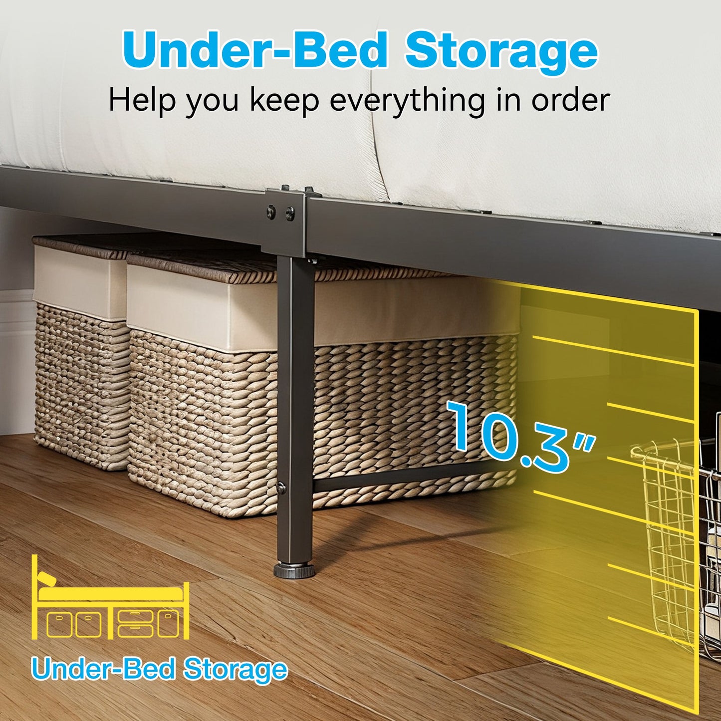 Bed Frame Twin Size with Storage Headboard and Drawer, Upholstered Platform Bed with Charging Station and LED Light, Heavy Duty Frame Support, No Box Spring Needed, Noise Free, Black