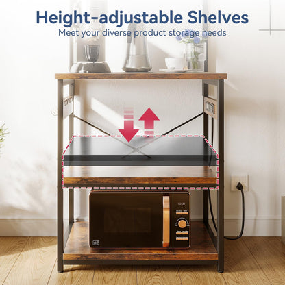 Bakers Rack with Power Outlet & LED Lights, Coffee Bar with Storage 5-Tiers, Microwave Stand Kitchen Shelf 16.5 * 23.6 * 59 inches, Kitchen Coffee Rack, Rustic Brown