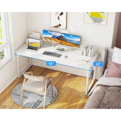 Casacomoda 63 inch Computer Desk with Headphone Hooks, Home Office Desk for Large Spaces, Simple Modern Desk for Studying & Writing, White