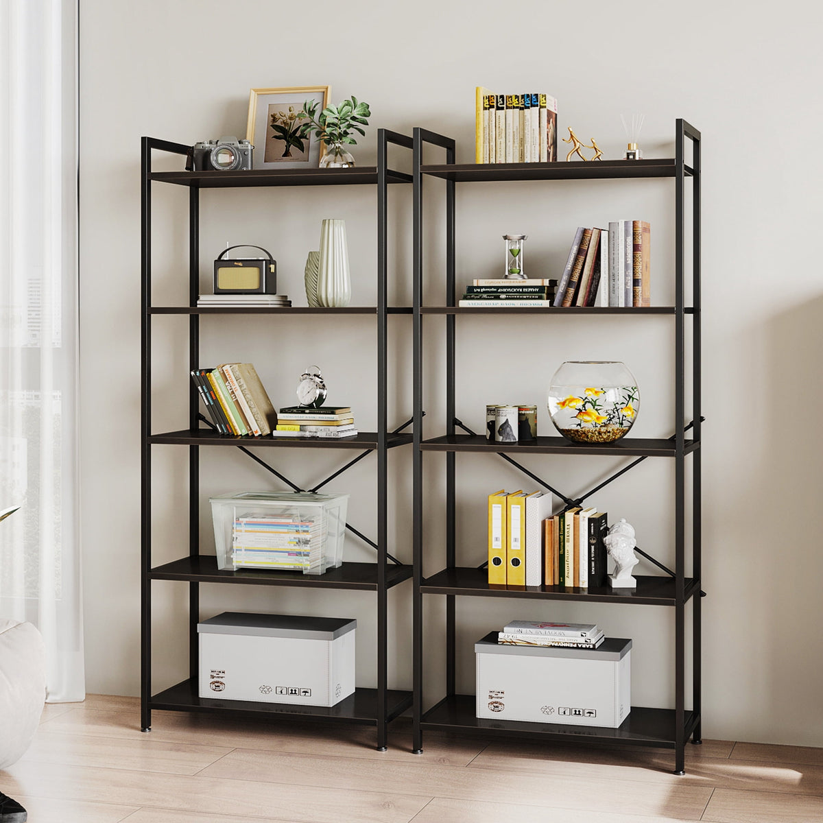 Casacomoda 5-Tier Bookshelf, Freestanding Book Shelf, Home Office Bookcase for Bedroom, Living Room, Black