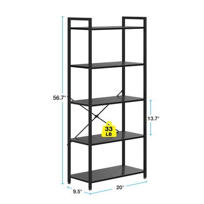 Casacomoda 5-Tier Bookshelf, Freestanding Book Shelf, Home Office Bookcase for Bedroom, Living Room, Black