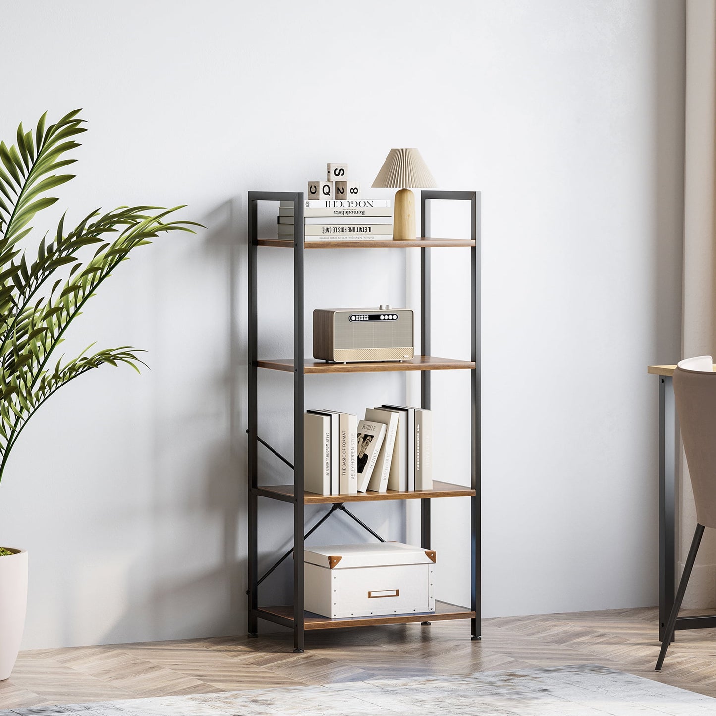 Casacomoda 4-Tier Bookshelf, Freestanding Book Shelf, Home Office Bookcase, Storage Shelving Unit for Bedroom, Living Room, Vintage
