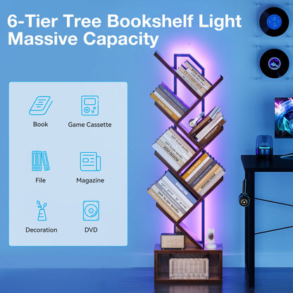 Casacomoda 6-Tier Tree Floor Lamp with Integrated LED Shelving, Modern Display Stand for Living Room & Home Office, Vintage