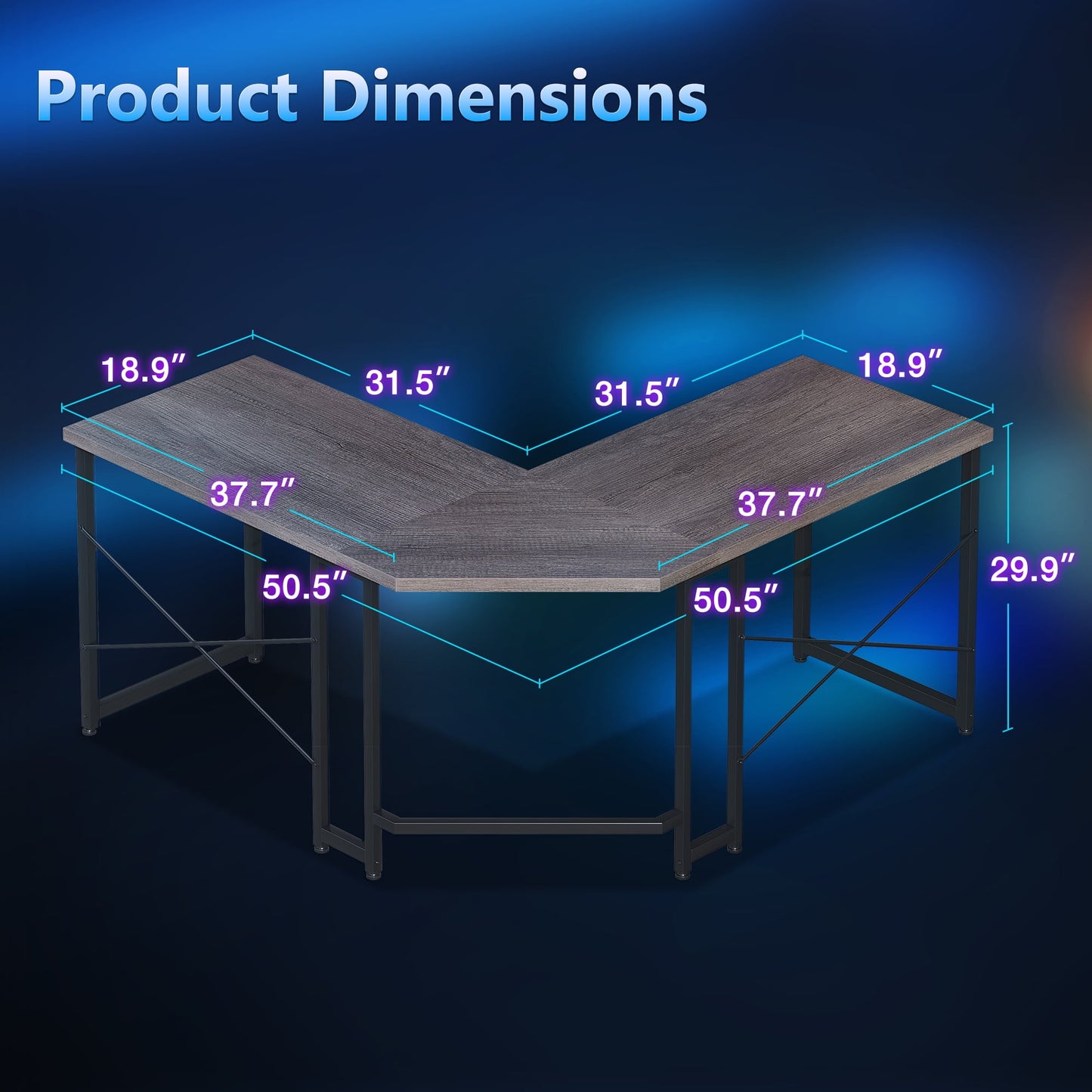 Casacomoda Computer Desk L Shaped, 51 Inch Reversible L Shaped Desk, Gaming Desk, Home Office Desk, Gray Oak