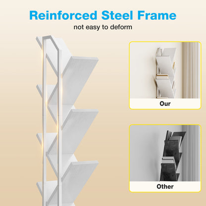 Casacomoda 6-Tier Tree Floor Lamp with Integrated LED Shelving, Modern Display Stand for Living Room & Home Office, White