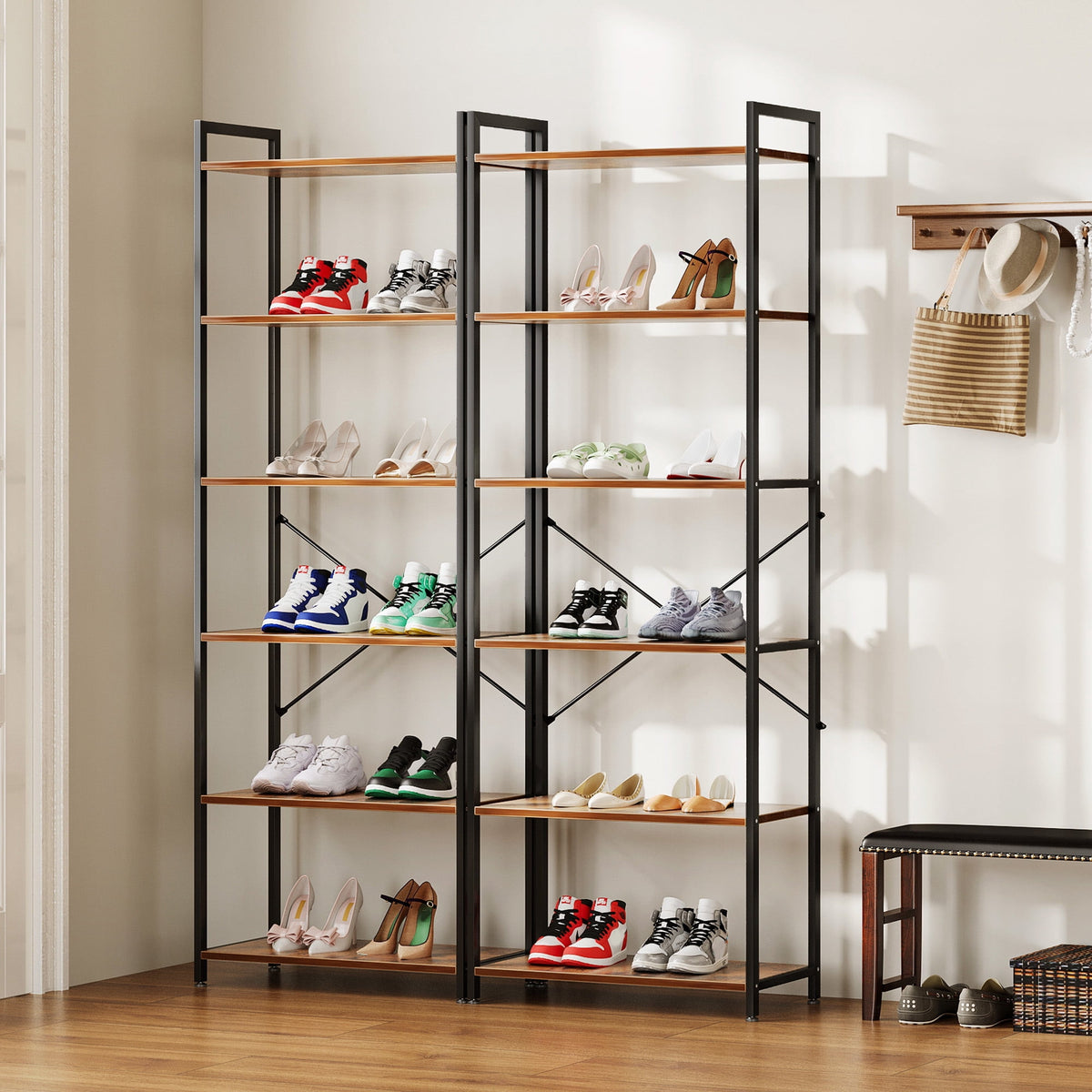 Casacomoda 6-Tier Tall Bookshelf, Large Bookcase with Steel Frame, Deep Book Shelf for Living Room, Home Office, Study, Industrial Style, Vintage
