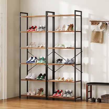 Casacomoda 6-Tier Tall Bookshelf, Large Bookcase with Steel Frame, Deep Book Shelf for Living Room, Home Office, Study, Industrial Style, Vintage