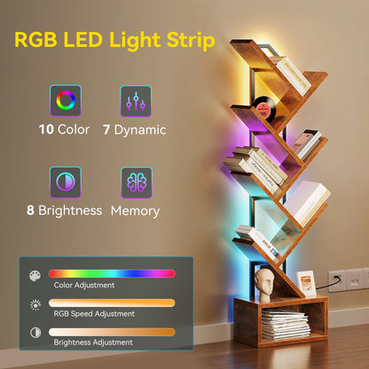 Casacomoda 6-Tier Tree Floor Lamp with Integrated LED Shelving, Modern Display Stand for Living Room & Home Office, Vintage