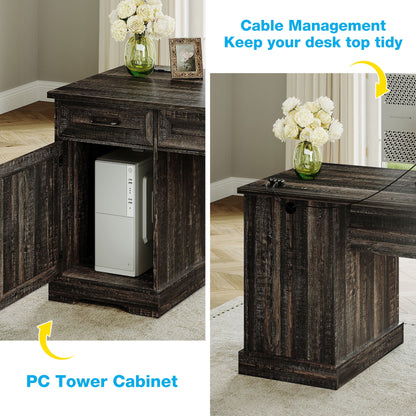 Casacomoda Home Office Desk with File Cabinet and Drawers, 59" Executive Desk with USB Power Outlet, Storage Cabinet for CPU, Workstation Table for Study, Dark Oak (No ratings yet)