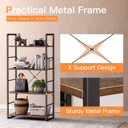 Casacomoda 4-Tier Etagere Bookcase, 47.2" H × 23.6" W, Industrial 4-Shelf Storage Rack, Black