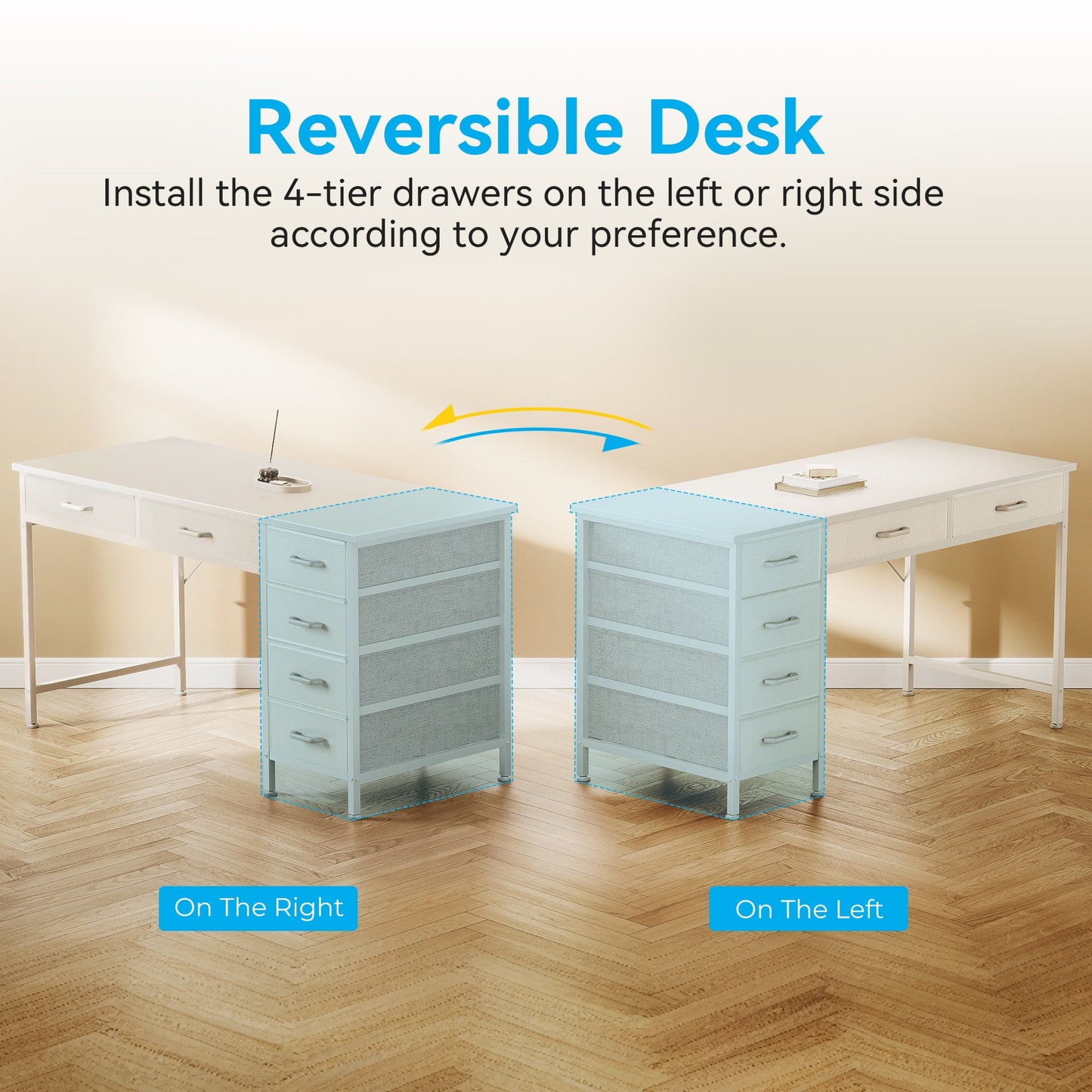 Casacomoda 48" Home Office Desk with 6 Drawers, Modern Computer Desk with Small Space, Corner Computer Desk, Pure White