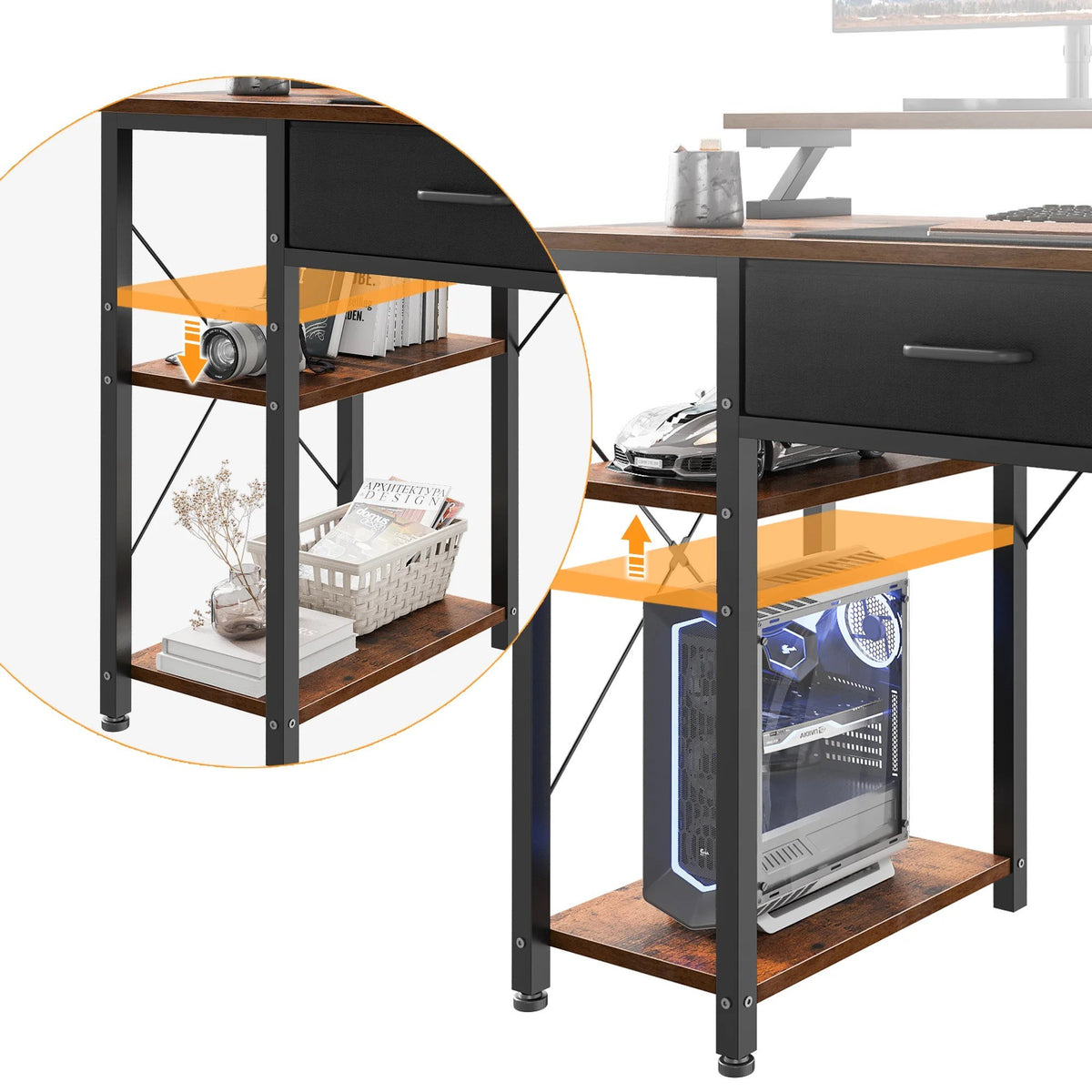 48 Inch Computer Desk with 2 Fabric Drawers and Adjustable Storage She ...