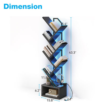 Casacomoda 6 Tier Tree Bookshelf, Bookcase with LED Lights, Display Floor Standing Storage Shelf, Book Organizer Shelves for Home Office, Living Room, Black