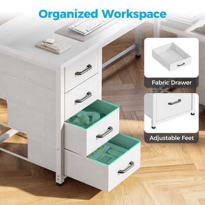 Casacomoda 55 inch Computer Desk with 5 Drawers and File Cabinet for Storage, Office Desk with Storage Shelf & Power Outlets, Home Office Desks, White