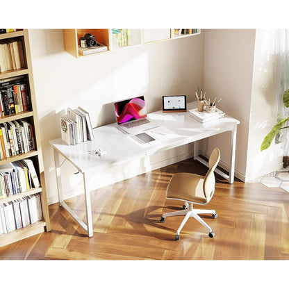 Casacomoda 63 inch Computer Desk with Headphone Hooks, Home Office Desk for Large Spaces, Simple Modern Desk for Studying & Writing, White