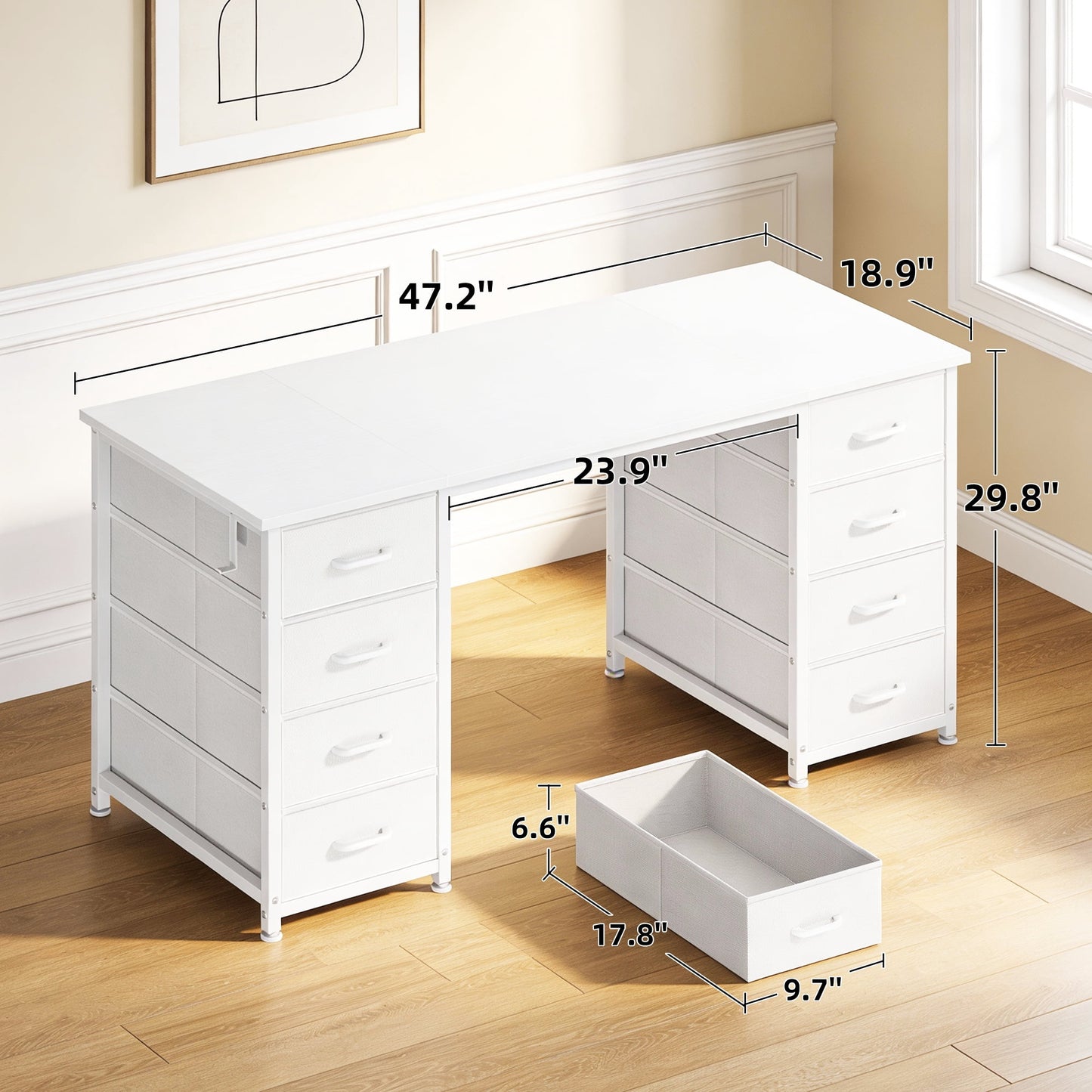 White Vanity Desk with 8 Drawers, Modern Makeup Table for Bedroom, Home Office or Dressing Room