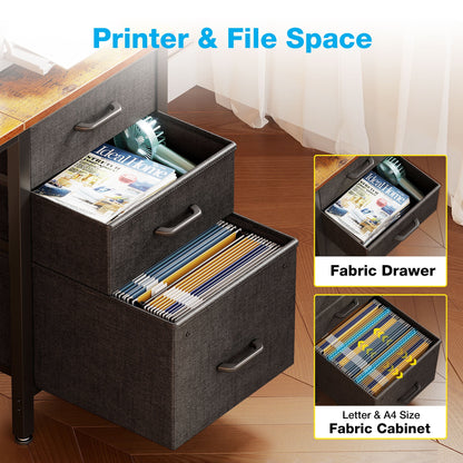 Casacomoda 40 inch Computer Desk with Fabric Drawers & File Cabinet, Home Office Desk with Cloth Storage Bag and Hook, Vanity Desk for Bedroom, Vintage and Black
