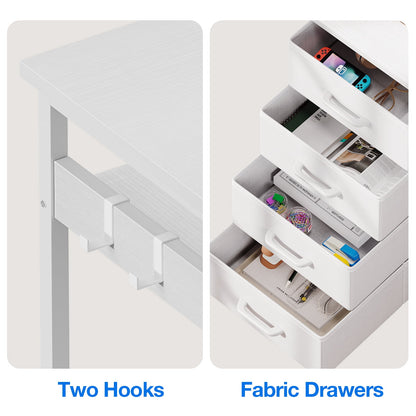 Reversible Modern Simple Style L Shaped Desk with Charging Station and Drawers, Pure White