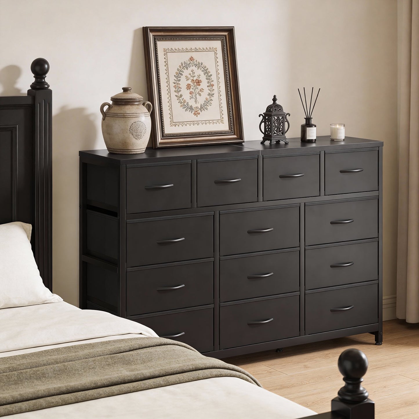 Casacomoda Dresser with 13 Storage Drawers, 55-Inch Long Dressers for Bedroom, Large Dressers TV Stand, Black