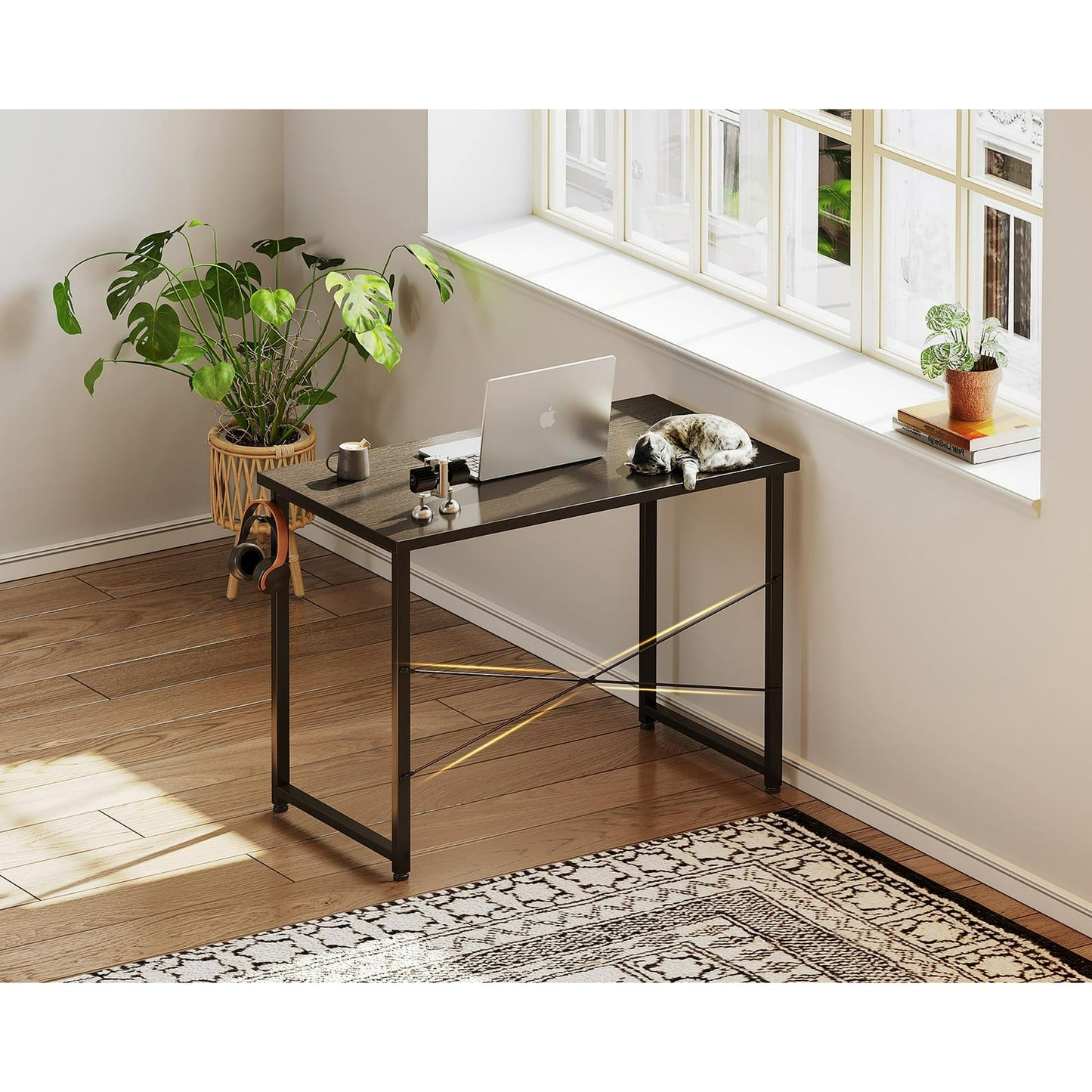 Sofanext 32 inch Small Home Office Computer Desk, Student Writing Table for Small Spaces, Simple Modern Desk with Headphone Hooks, Black
