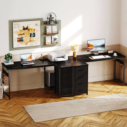 48 inch Computer Desk with 4 Fabric Drawers — Home Office Desks with Storage, Writing Desk with Side Hook, Desk Study/Work Table for Bedroom and Small Space, Black