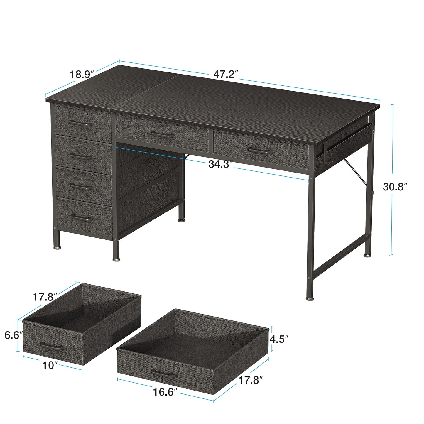 Casacomoda 48" Home Office Desk with 6 Drawers, Modern Computer Desk with Small Space, Corner Computer Desk, Black