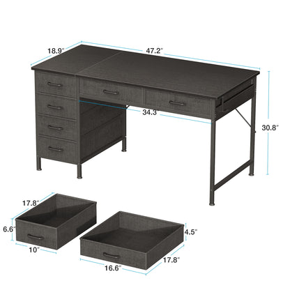 Casacomoda 48" Home Office Desk with 6 Drawers, Modern Computer Desk with Small Space, Corner Computer Desk, Black