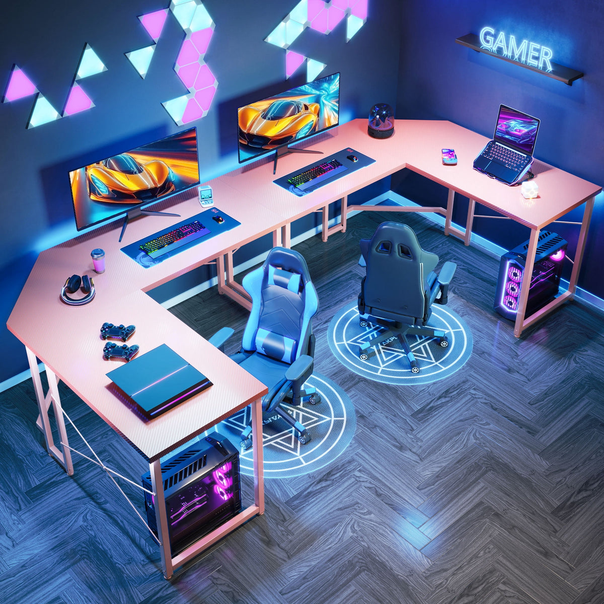 Casacomoda Computer Desk L Shaped, 51 Inch Reversible L Shaped Desk, Gaming Desk, Corner Desk, Gaming Table, Pink