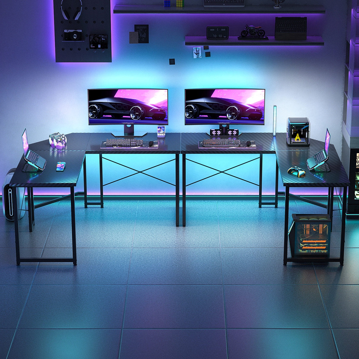 Casacomoda Computer Desk L Shaped, 51 Inch Reversible L Shaped Desk, Gaming Desk, Corner Desk, Gaming Table, Carbon Fiber Black