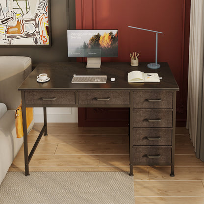 Casacomoda 40" Home Office Desk with 6 Drawers, Modern Computer Desk with Small Space, Corner Computer Desk, Black