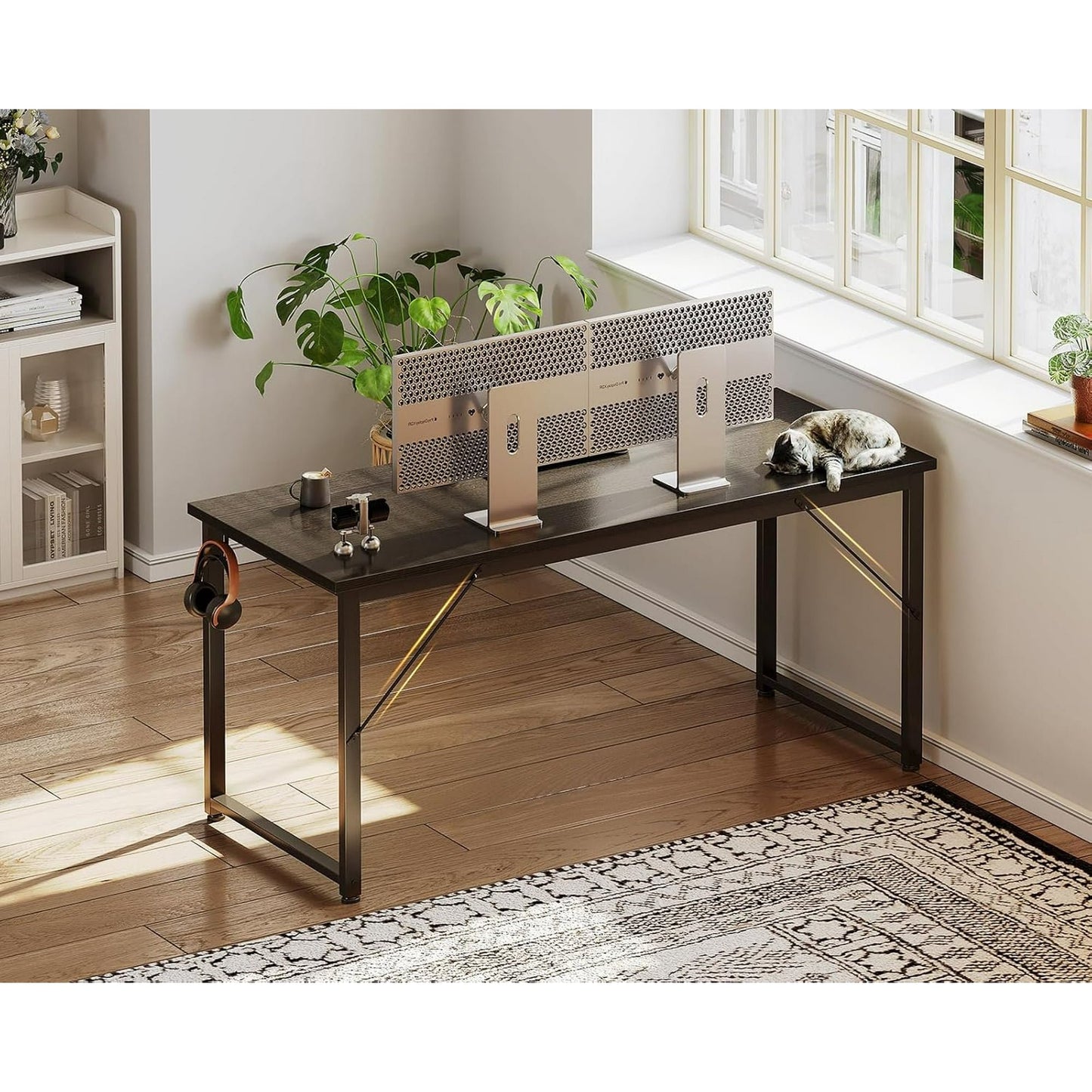 Casacomoda 54 inch Computer Desk with Headphone Hooks, Home Office Desk for Large Spaces, Simple Modern Desk for Studying & Writing, Black