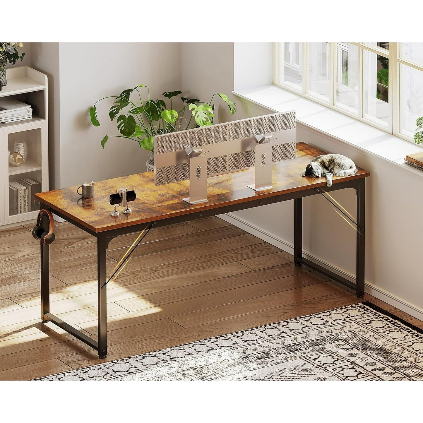 Casacomoda 63 inch Computer Desk with Headphone Hooks, Home Office Desk for Large Spaces, Simple Modern Desk for Studying & Writing, Vintage