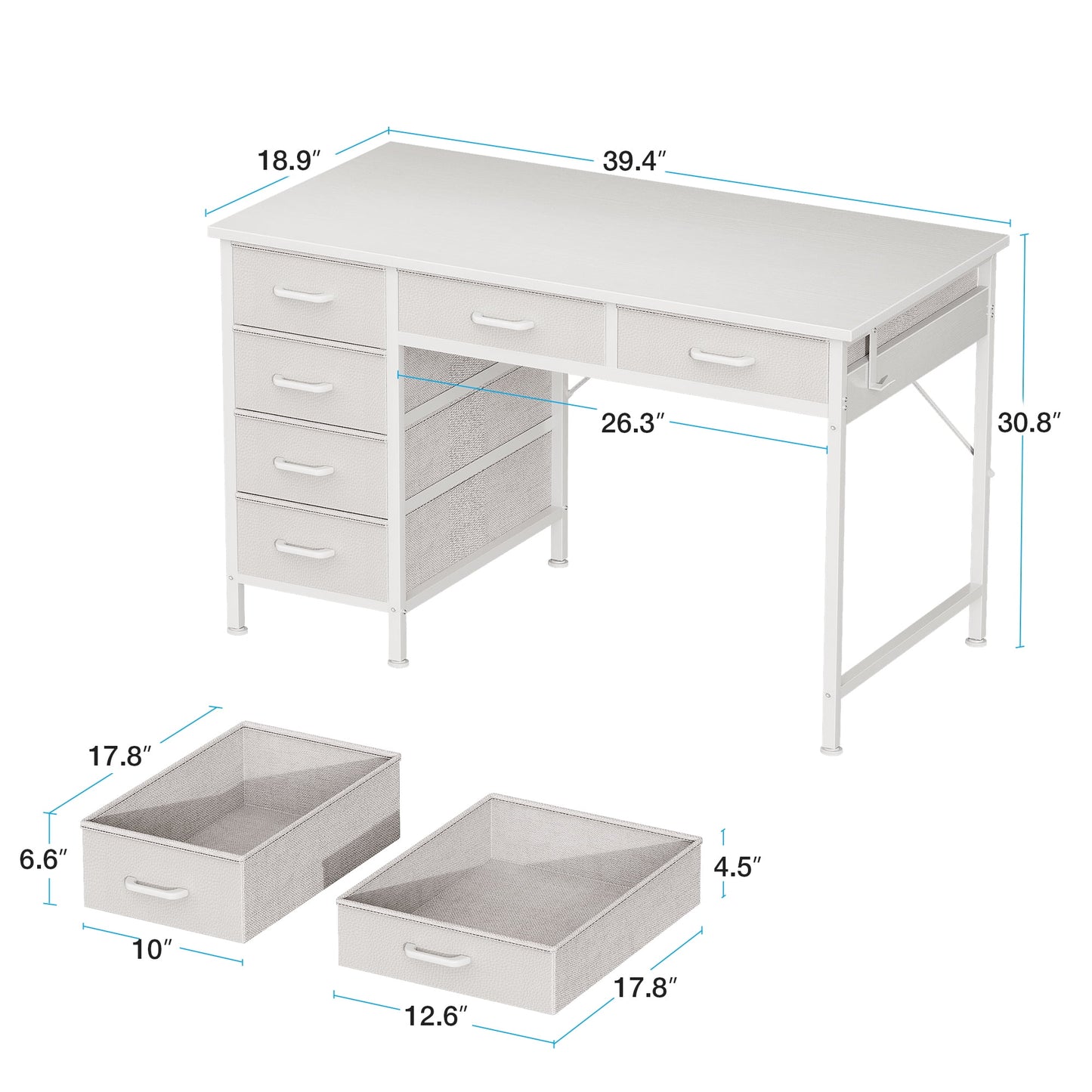 Casacomoda 40" Home Office Desk with 6 Drawers, Modern Computer Desk with Small Space, Corner Computer Desk, Pure White