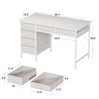 Casacomoda 40" Home Office Desk with 6 Drawers, Modern Computer Desk with Small Space, Corner Computer Desk, Pure White