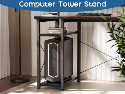 L Shaped Corner Computer Desk, 61" Reversible Desk with Storage Shelves