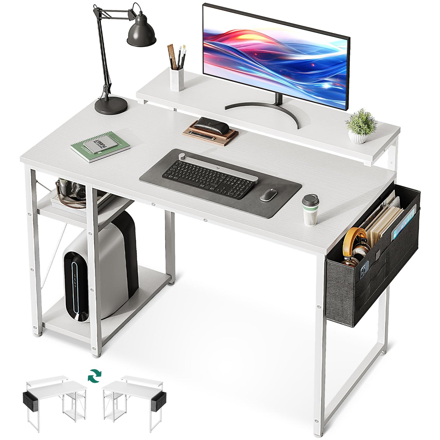 Small Computer Desk with Adjustable Monitor Stand
