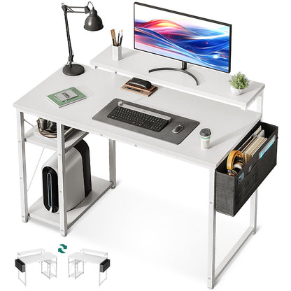 Small Computer Desk with Adjustable Monitor Stand