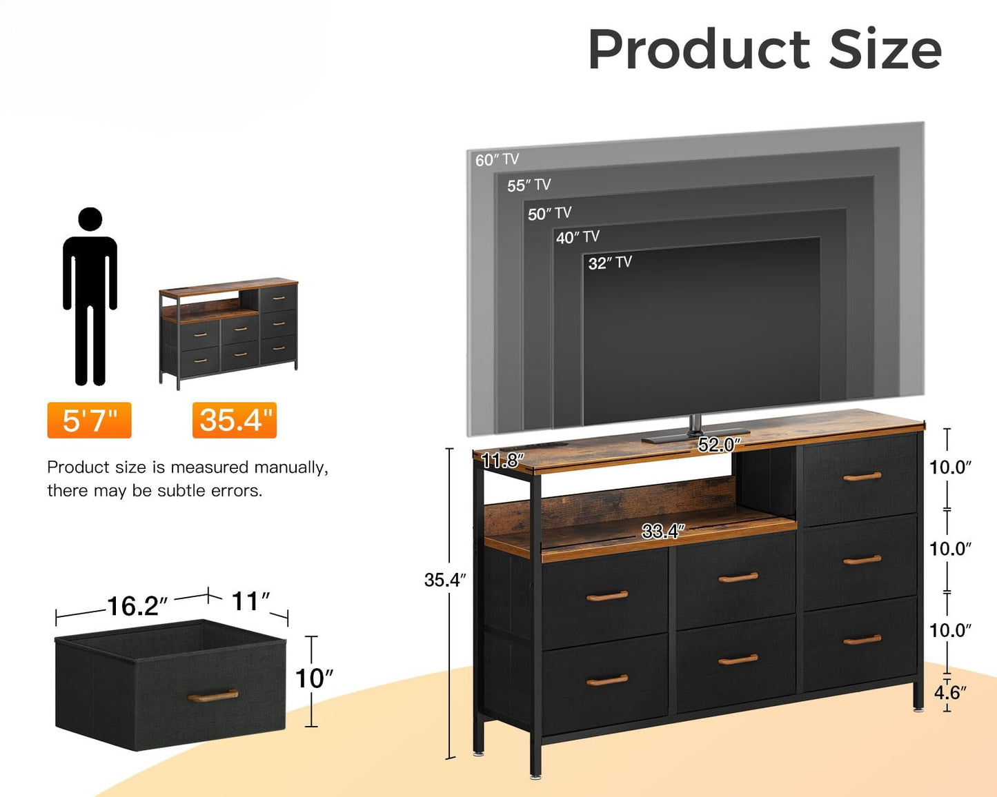 Dresser with LED Lights and Charging Station for Bedoom