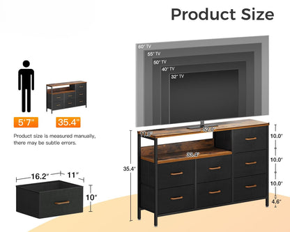 Dresser with LED Lights and Charging Station for Bedoom