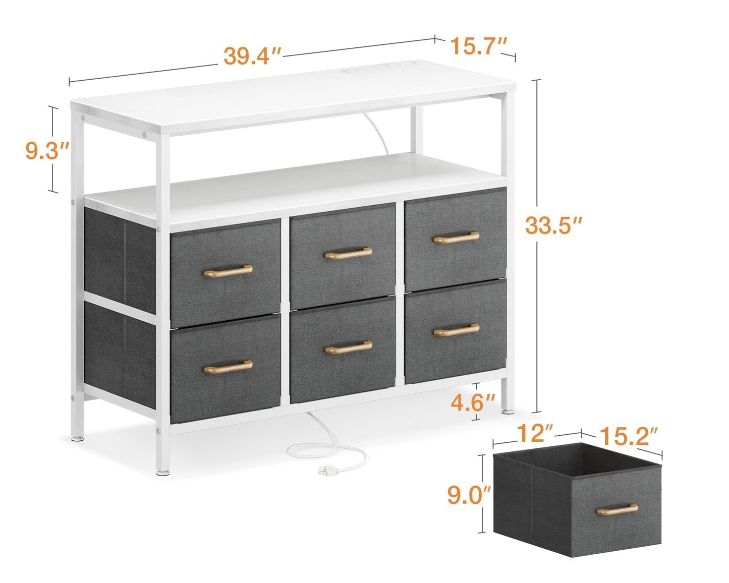 Dresser with Charging Station  for Bedroom with 6 Large Fabric Drawers