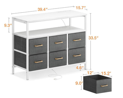 Dresser with Charging Station  for Bedroom with 6 Large Fabric Drawers