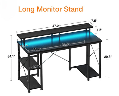 Gaming Desk with LED Lights & Power Outlets