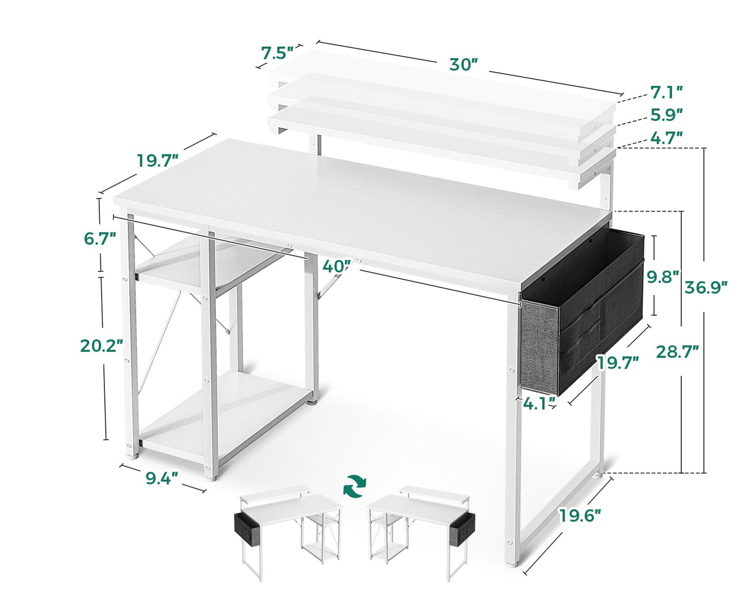 Small Computer Desk with Adjustable Monitor Stand
