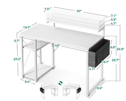 Small Computer Desk with Adjustable Monitor Stand